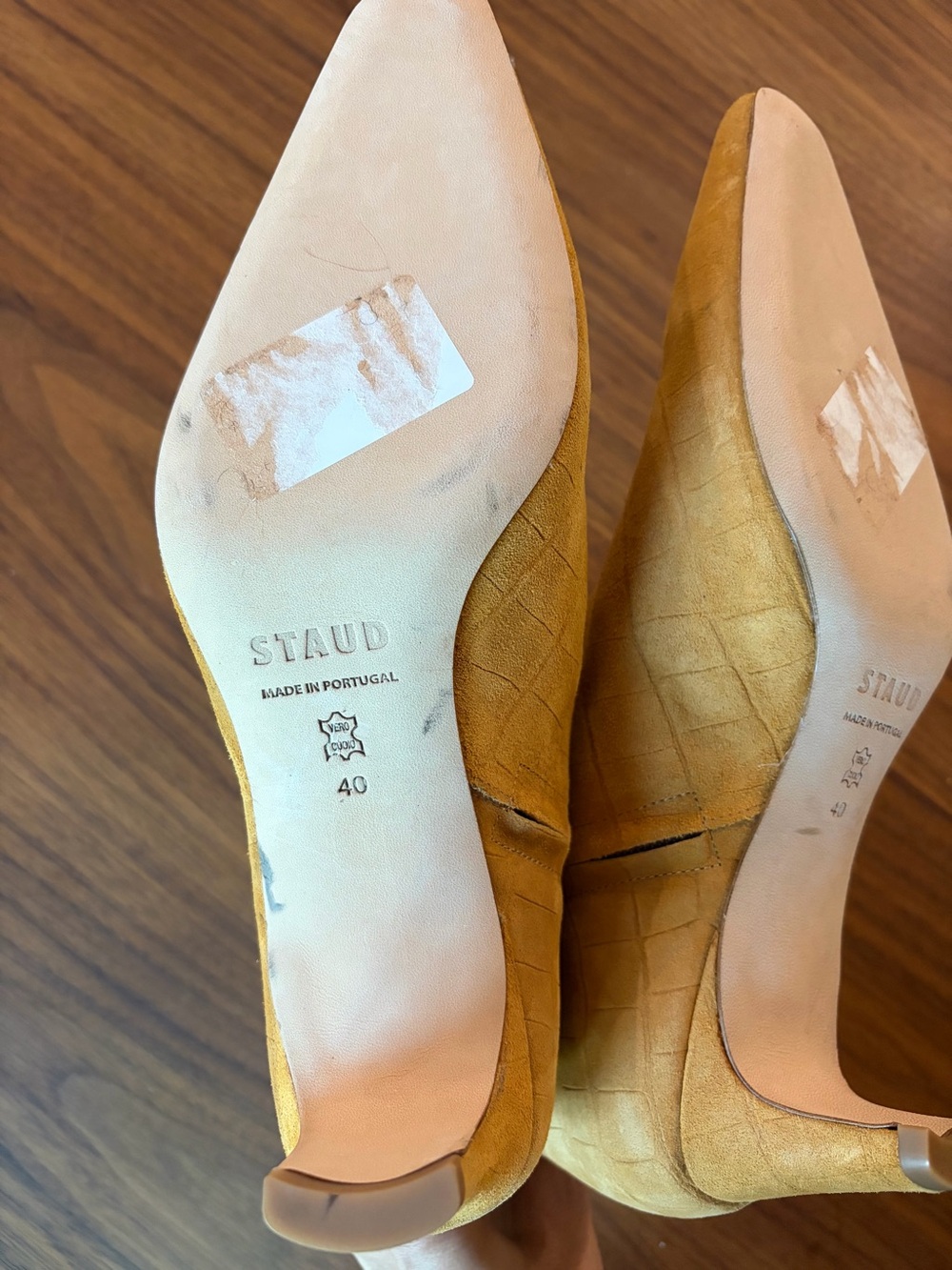 STAUD Tan Croc-Embossed Suede Ankle Wally Boots - Picture 7 of 12